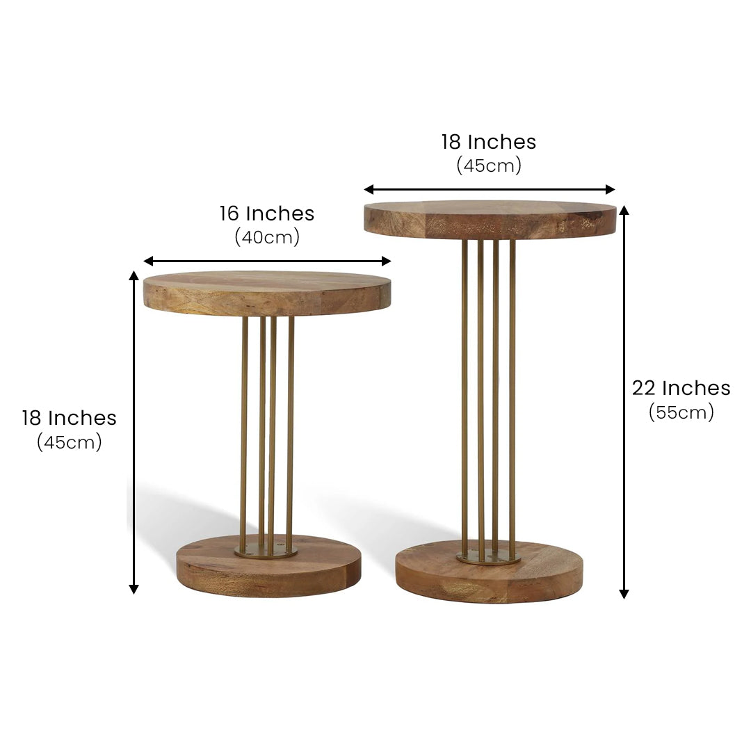 Elementary Side Table Set of 2 with Wooden Top Gold
